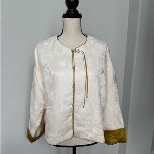 Lihua Zhuang Cream and Green Brocade Women's Jacket